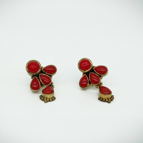 Precious Ruby Stone Brass Earrings / Jhumkis for Women and Girls